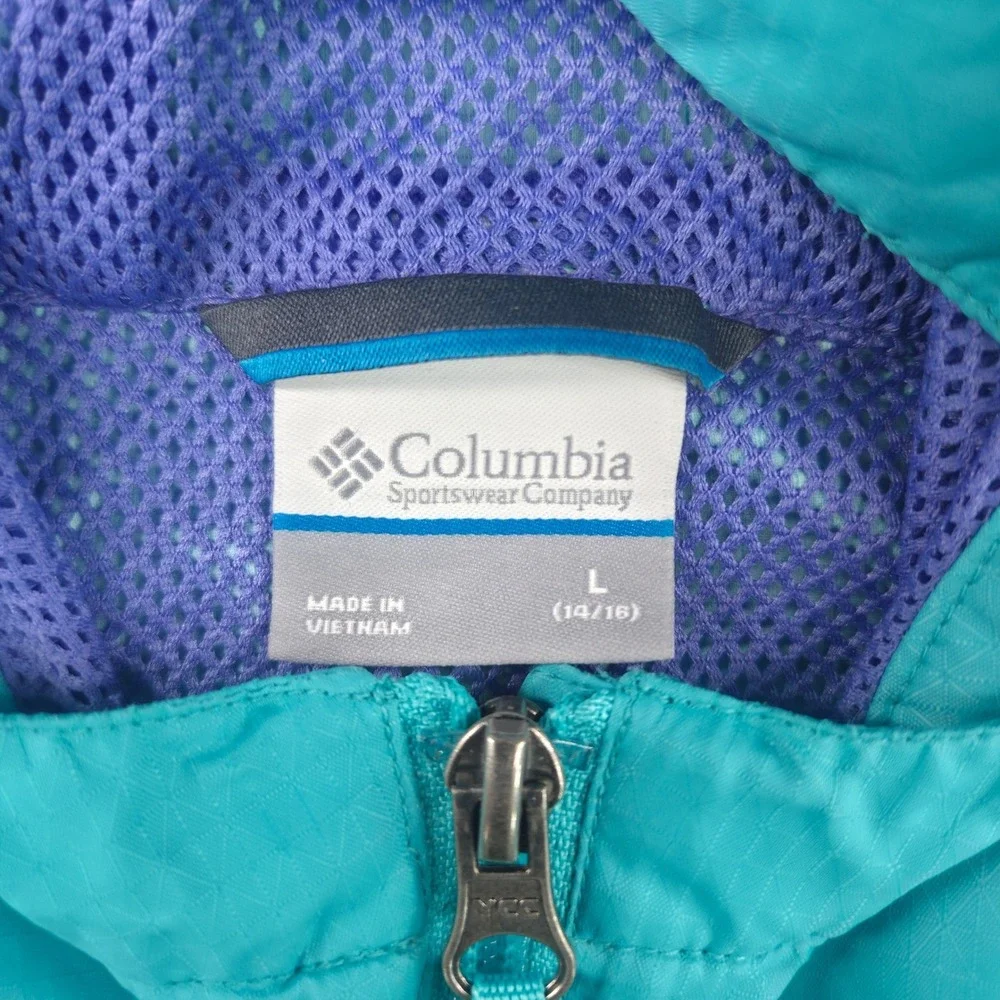 Columbia Kids Omni-Shield Windbreaker Jacket Teal Blue Purple Mesh L Large 14/16